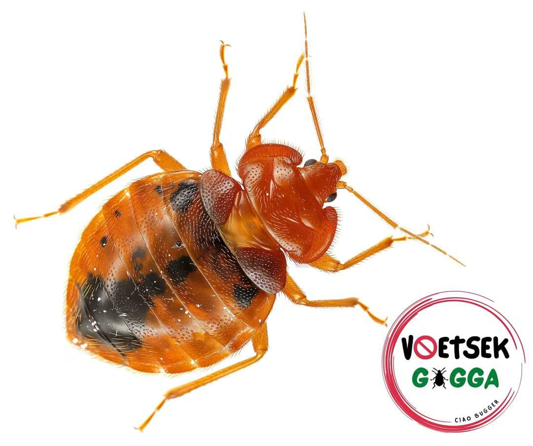 Close-up of a bedbug on a white background.