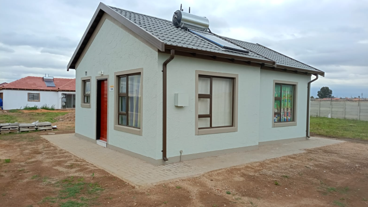 Compact Aloe two-bedroom home with solar geyser and gable roof at WindmillPark.